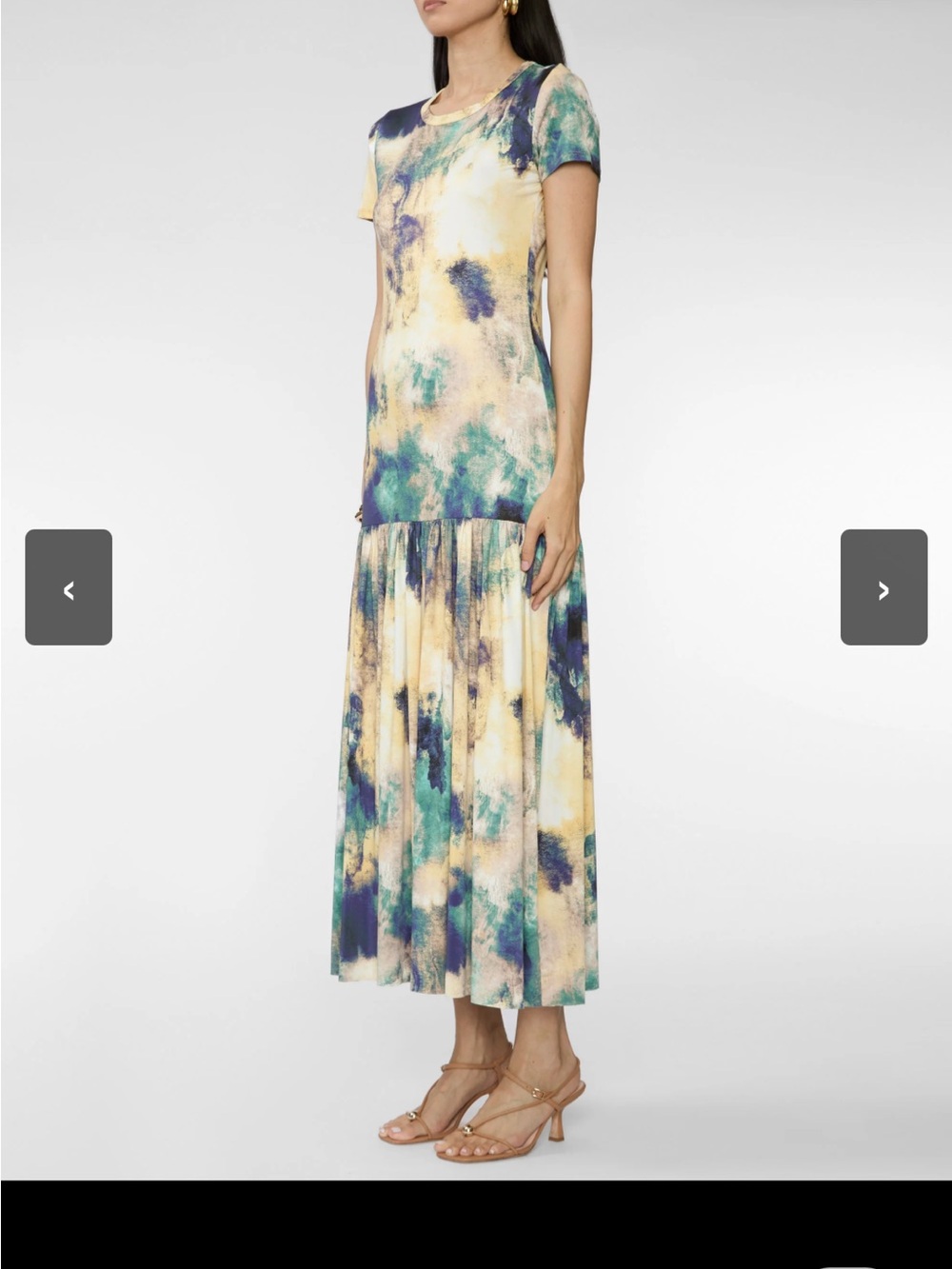 MISA - Tie-Dye Print Short-Sleeve Dress - Yellow & Teal - Picture 3 of 8